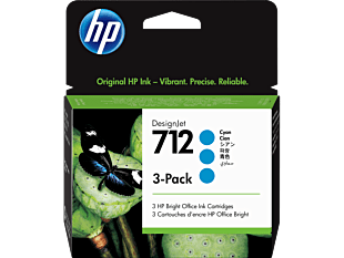 HP 712 3-pack 29-ml Cyan DesignJet Ink Cartridge (3ED77A) - Center facing