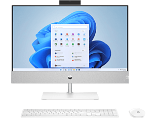 HP Pavilion 23.8 inch All-in-One Desktop PC 24-ca1013d - 23.8-inch - Snowflake white, natural silver stand (695G5PA) - Center facing