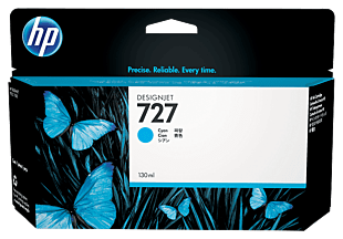 HP 727 130-ml Cyan DesignJet Ink Cartridge (B3P19A) - Center facing