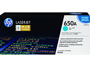 HP 650A Cyan Original LaserJet Toner Cartridge (CE271A) - Center facing