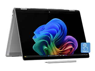 HP OmniBook X Flip 2-in-1 14 inch Laptop Next Gen AI 14-fm0102TU, Silver - 14-inch - Meteor silver aluminum (C5AB2PA) - Left facing