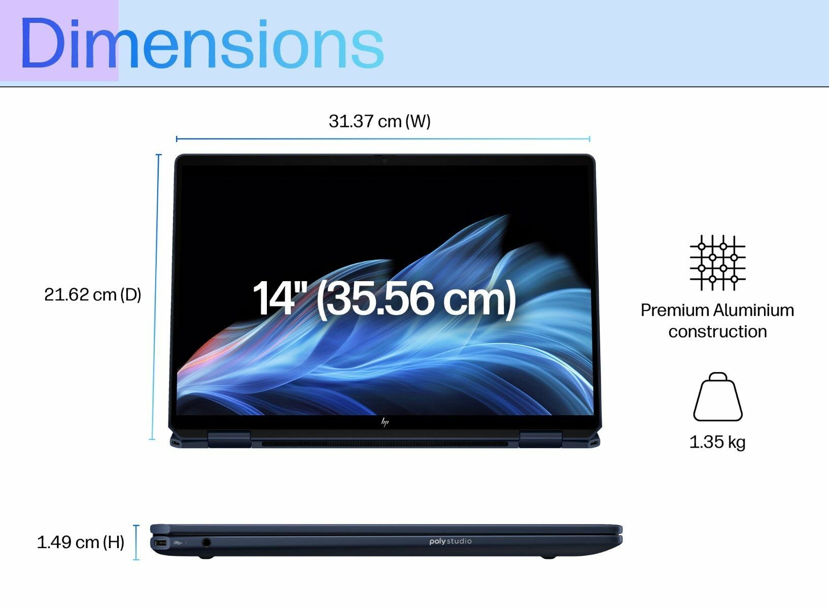 Dimensions - HP OmniBook Ultra Flip 14-fh0033dx AI PC Price in BD | MC Solution BD