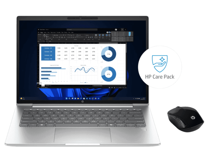 HP ProBook 440 14 inch G11 Business Laptop, Silver + HP 3y Premium+ Onsite w/Telemetry Notebook + HP Wireless Mouse 200 - 14-inch - Pike silver (A71G1PT-BN1)