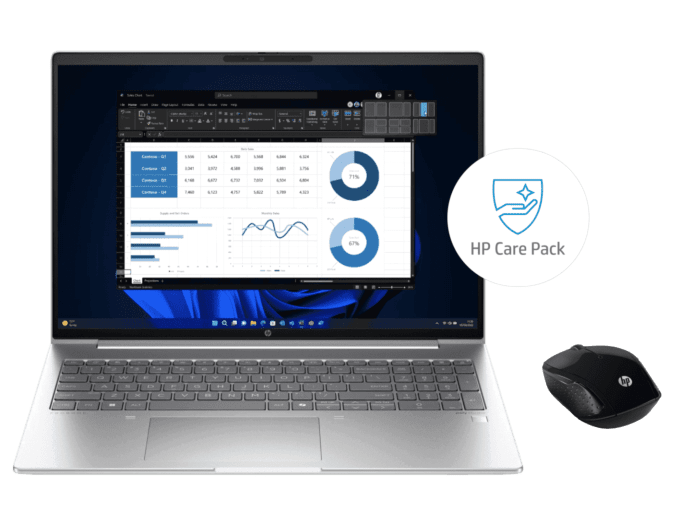 HP ProBook 460 16 inch G11 Business Laptop, Silver + HP 3y Premium+ Onsite w/Telemetry Notebook + HP Wireless Mouse 200 - 16-inch - Pike silver (A73YKPT-BN1)