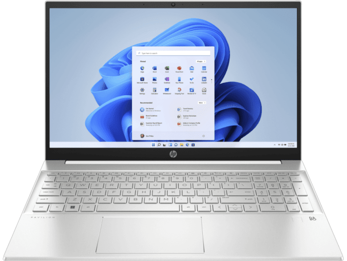 HP Pavilion 15.6 inch Laptop 15-eh3018AU White - 15.6" - Ceramic white aluminum cover, natural silver base and natural silver aluminum keyboard frame (7S3N0PA) - Center facing