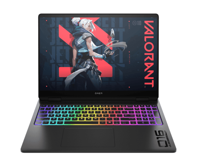 OMEN MAX Gaming Laptop 16-ah0142TX - 16" - Shadow black aluminum in cover and base, light bar, RGB in keyboard frame, black chrome logo (BM2P6PA) - Center facing