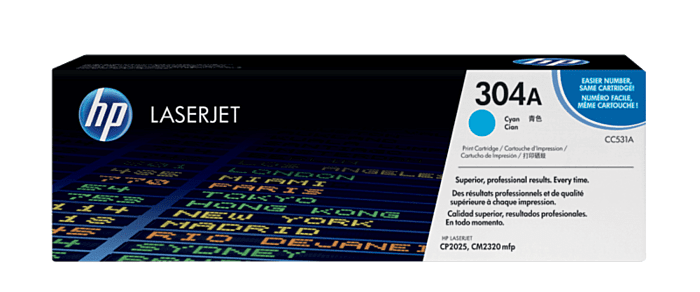 HP 304A Cyan Original LaserJet Toner Cartridge (CC531A) - Center facing