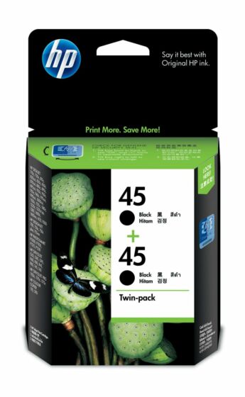 HP 45 2-pack Black Original Ink Cartridges (CC625AA) - Center facing