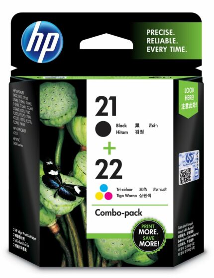 HP 21 Black/22 Tri-color 2-pack Original Ink Cartridges (CC630AA) - Center facing