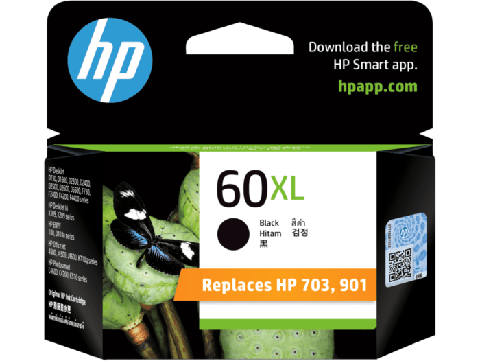 HP 60XL High Yield Black Original Ink Cartridge (CC641WA) - Center facing