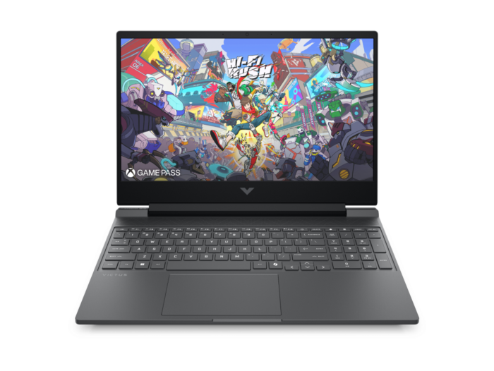 HP Victus Gaming 15.6 inch Laptop 15-fb3220AX, Black - 15.6-inch - Mica silver, black chrome logo (CU2H3PA) - Center facing