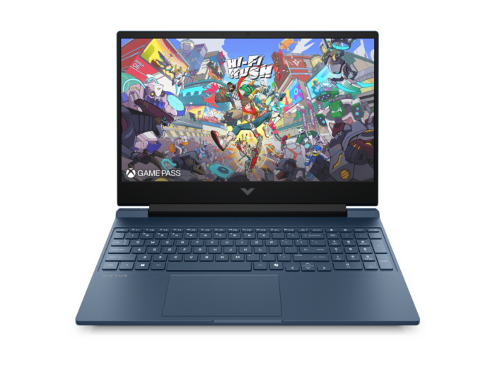 HP Victus 15.6 inch Gaming Laptop 15-fa2447TX, Blue - 15.6" - Performance blue, chrome logo (CV6P5PA) - Center facing