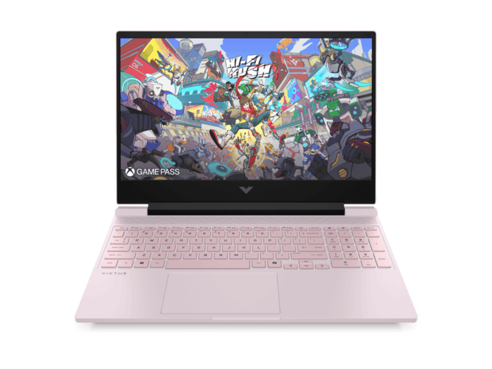 Victus Gaming Laptop 15-fa2607TX - 15.6" - Powder pink, chrome logo (D86ZWPA) - Center facing