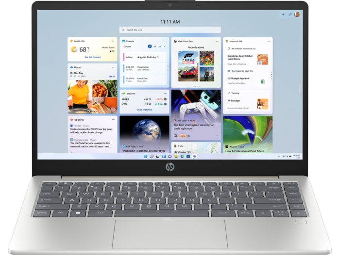HP 14 inch Laptop 14-em0305AU, Gold - 14-inch - Warm gold cover, natural silver base and keyboard frame (E16A0PA) - Center facing