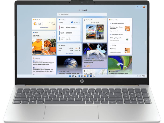 HP 15.6 inch Laptop 15-fc0803AU, Gold - 15.6-inch - Warm gold cover, natural silver base and keyboard frame (D4QN3PA) - Center facing