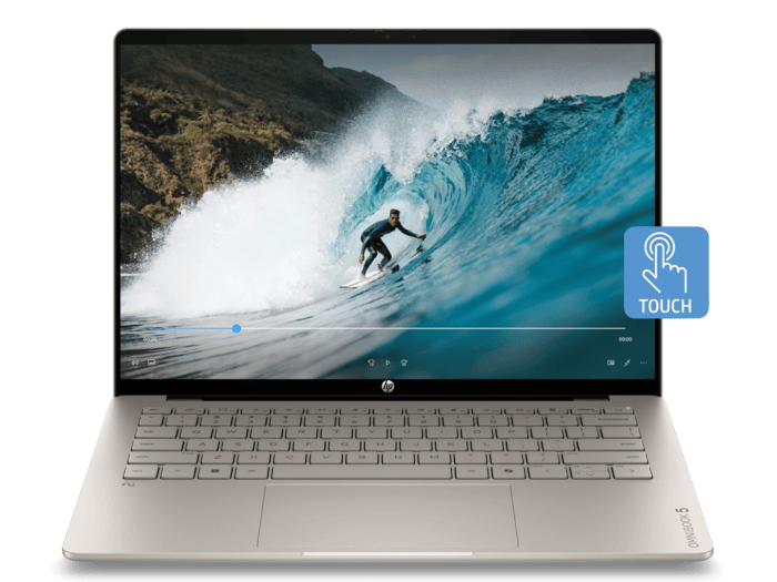 HP OmniBook 5 Laptop Next Gen AI 14-hm0063AU - 14" - Sahara silver aluminum cover and base, sahara silver keyboard frame (E0GB8PA) - Center facing