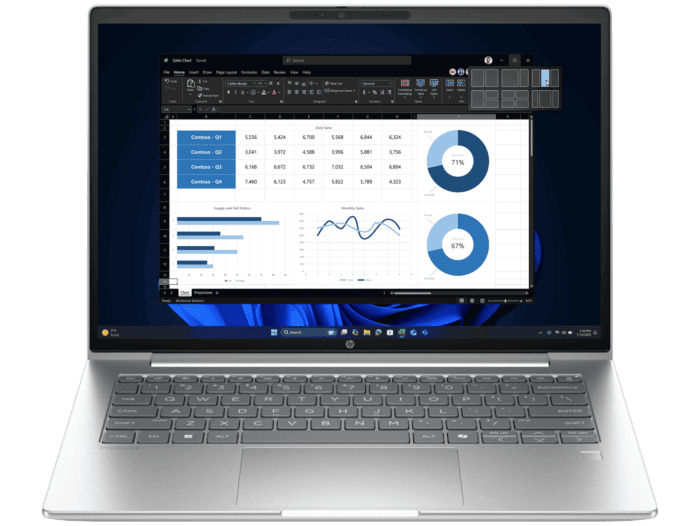 HP ProBook 4 G1i 14 inch Notebook AI PC, Silver - 14-inch - Pike silver (DJ0L1AT) - Center facing
