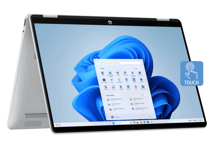 HP OmniBook 5 Flip 2-in-1 Laptop 14-fp0097TU - 14-inch - Glacier silver (C54B1PA) - Lf upright on back edge