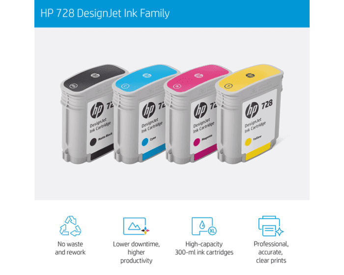 HP 728B 300-ml Matte Black DesignJet Ink Cartridge - (3WX30A