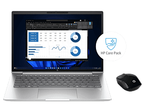 HP ProBook 445 14 inch G11 Business Laptop, Silver + HP 3y Premium+ Onsite w/Telemetry Notebook + HP Wireless Mouse 200 - 14-inch - Silver (A5KE8PT-BN1)