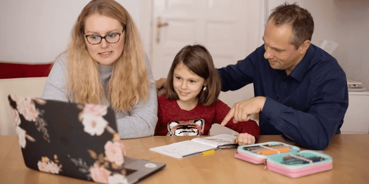 Family using laptop